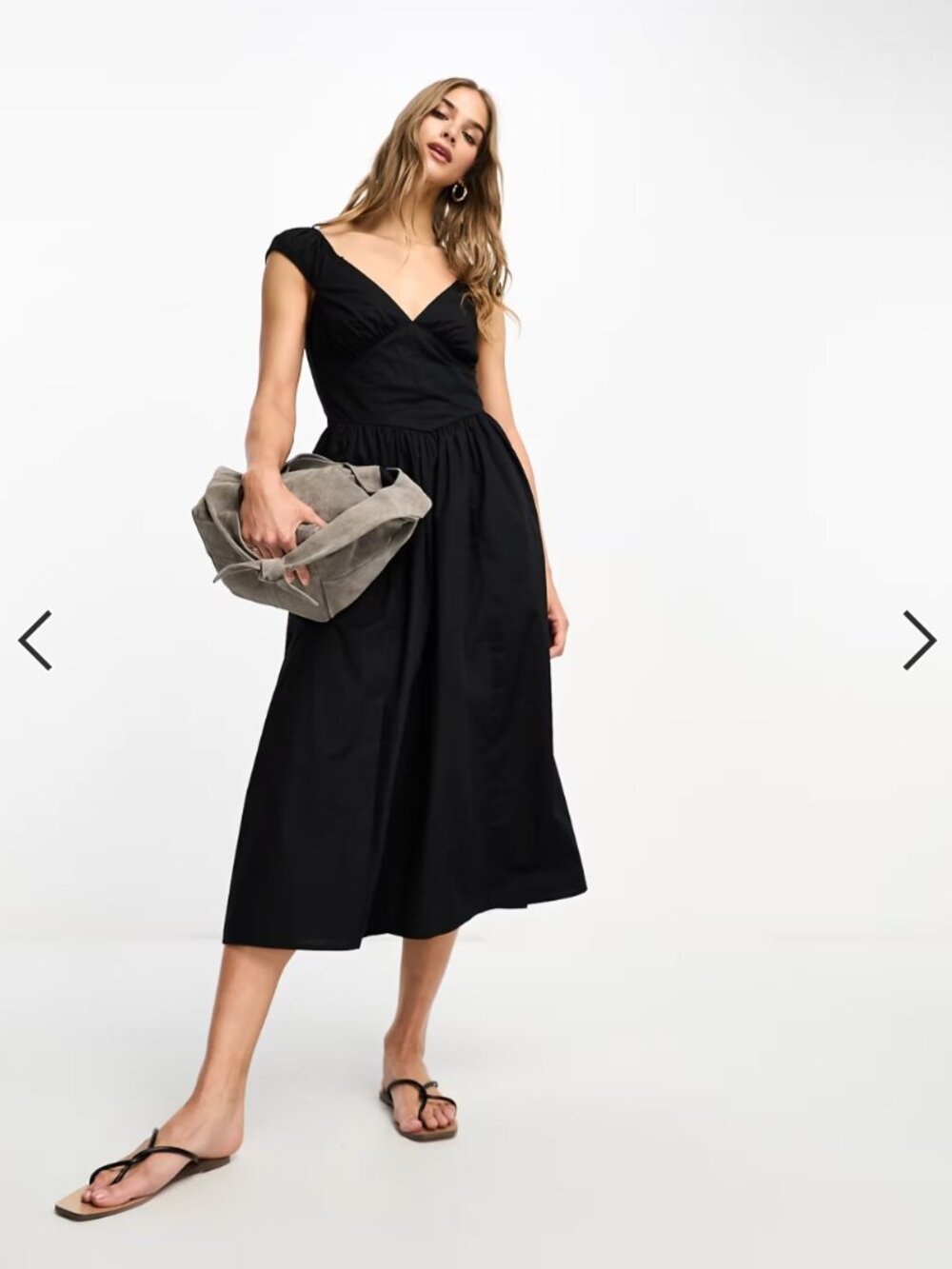 Abercrombie & Fitch Puff Strap Corset Detail Midi Dress in Black
